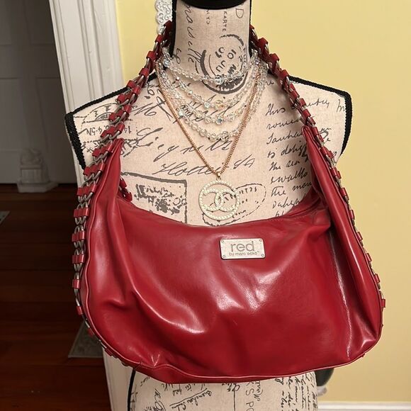 VTG *ROCKSTUD* Wide Vegan Patent Style Strap Handbag ROCKER 90’s Y2K 80’s - Picture 4 of 16